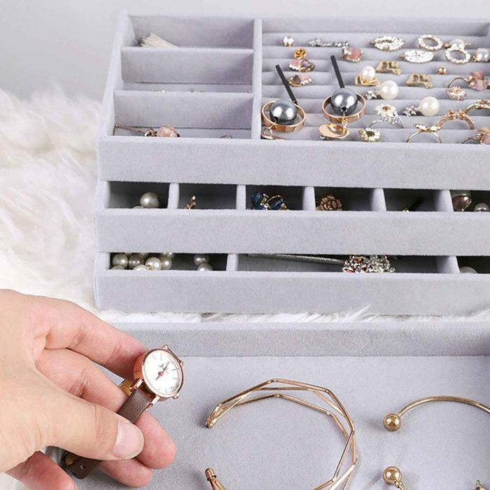 Lot De 6 Plateaux à Bijoux Empilables En Velours Gris Pour Tiroir, Avec