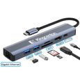 Kingcenton Hub USB C -7 en1 avec 1000M Gigabit Ethernet RJ45 -PD100W - HDMI 4K@30HZ -USB3.0, Lecteur de Carte SD-TF [KN-72]-0