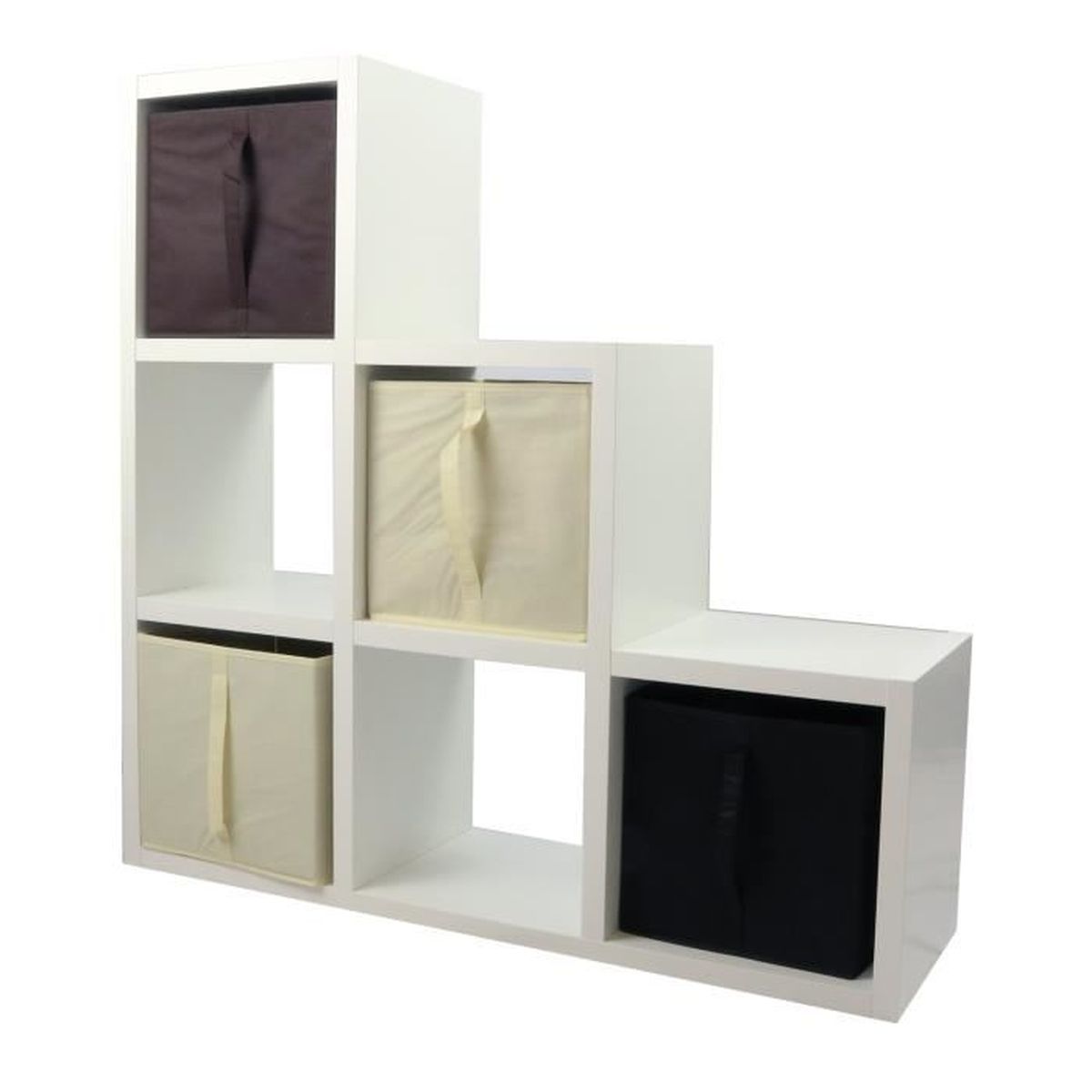 Compo Meuble De Rangement 6 Cases 4 Cubes Chocolat Ecru Noir