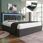 JAERLIUB Lit Coffre 160x200 cm avec Chargement USB Type C Et éClairage LED Lit Double Sommier à Lattes MatièRe En Lin Lit 2 Personnes,Gris