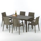 GRAND SOLEIL Table rectangulaire 6 chaises Poly rotin resine 150x90 marron Focus, Chaises Modèle: Bistrot Arm Marron Moka