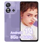 Smartphone 4G OUKITEL C57S Android 14 - 8Go (2+6) RAM /64Go ROM - 6.52" - 13MP - 4300mAh - Téléphone Pas Cher - Dual SIM - Violet