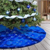 Jupe Sapin de Noël,Jupe d'arbre bleue à sequins et flocons de neige argentés en peluche,pour Sapin de Noel Décoration(122cm)