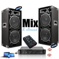 Pack Sono Ibiza Sound 2480W Total - Ampli 2x240W - 2 Enceintes 1000W PMPO - Table de Mixage - Câbles - Animation - Mariage - Baptêm