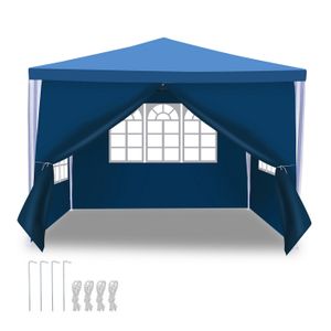 TONNELLE - BARNUM Yakimz Tonnelle de réception jardin avec parois latérales fenêtres Tonnelle Camping portable Bleue 3x3m TENTE DE DOUCHE