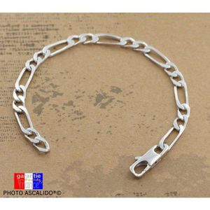 Ancien Bracelet Gourmette En Argent Massif 925 - Maillons Classiques, Style Jonc