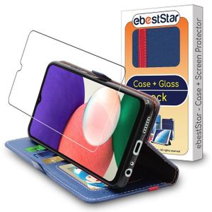 WuGlrz Coque pour Samsung Galaxy A22 5G avec 2 Pièces Verre Trempé Protection écran,Luxe PU Cuir Portefeuille Housse avec Magnétique Flip Protection Case-Noir Non pour Galaxy A22 4G