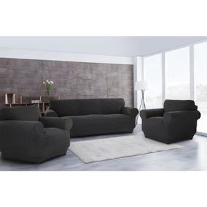 Housse de Canapé Anthracite 3 places + 2 housses de fauteuil 1 place - HOMEROKK