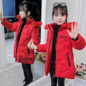 MANTEAU - CABAN Manteau à capuche pour Filles de 4 à 12 ans d'hiver à pour adolescentes Vêtements d'extérieur de Style Long en velours-Rouge