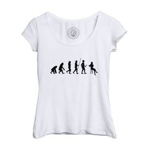 T-SHIRT T-shirt Femme Col Echancré Blanc Evolution Flute Orchestre Musique Instrument Musicien