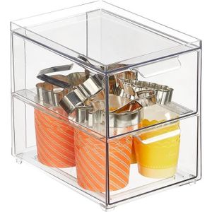 BOITE DE RANGEMENT rangement tiroir – boite empilable pour la cuisine avec 2 tiroirs en plastique – rangement cuisine pour snacks, pâtes, légumes,139