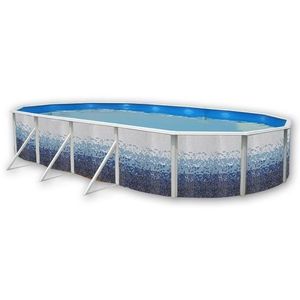 PISCINE TRENCADIS Piscine hors sol ovale en acier 730 x 366 x 120 cm (Kit complet piscine, Filtre, Skimmer et échelle)