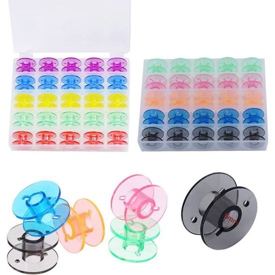 50 Pièces Canettes Machine à Coudre Transparentes + Boîte De Rangement 25 Grilles - Kit Complet Couture