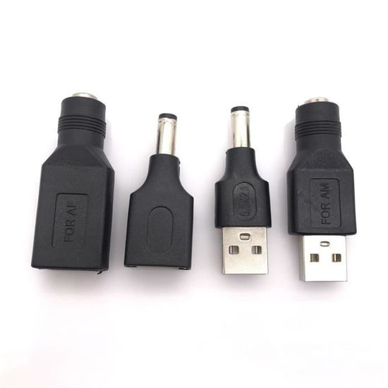 4pcs Adaptateur de connecteur jack femelle vers USB 5.5 mâle, 1 pièce, 2.1x2.0mm, courant