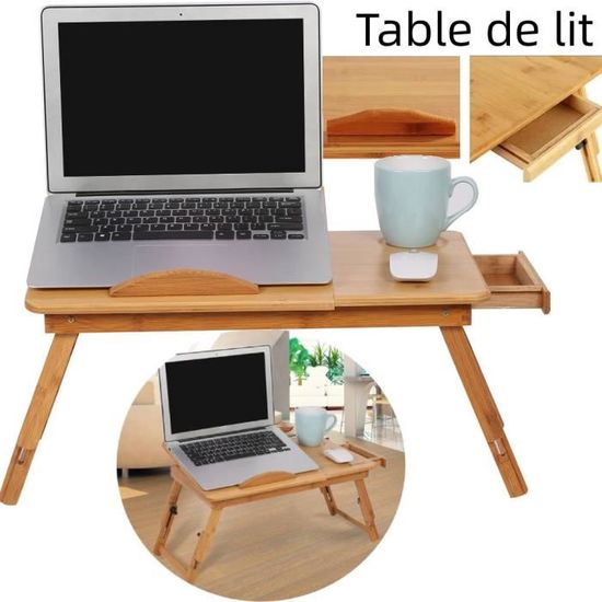 Table de lit pliable bois support pour tablette ordinateur portable hauteur  réglable - Longueur de jambe: env. 17,5 à 25 cm CHAUD YN - Cdiscount  Informatique