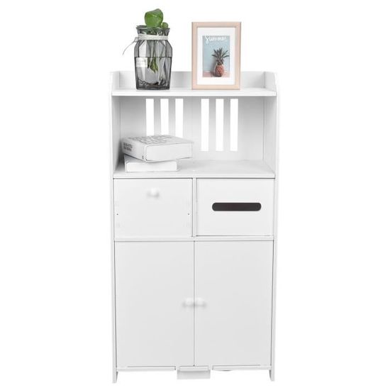 Armoire De Rangement En Bambou Avec Porte à Volets - 3 étagères, Pour Salle De Bain, Cuisine, Salon - 3