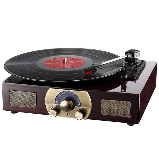 Platine Vinyle avec Bluetooth, encodage USB/SD, Radio FM, 3 Vitesses 33/45/78 TR/Min, Sortie