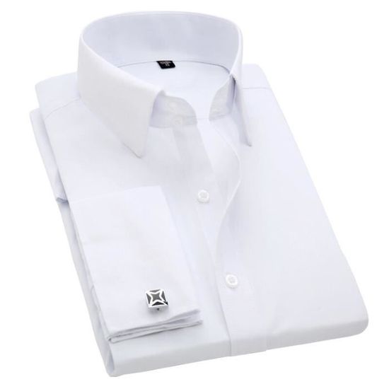 Chemise Homme Smoking Unie - Sans Repassage - Blanc - Tissu Oxford Extensible - Coupe Régulière