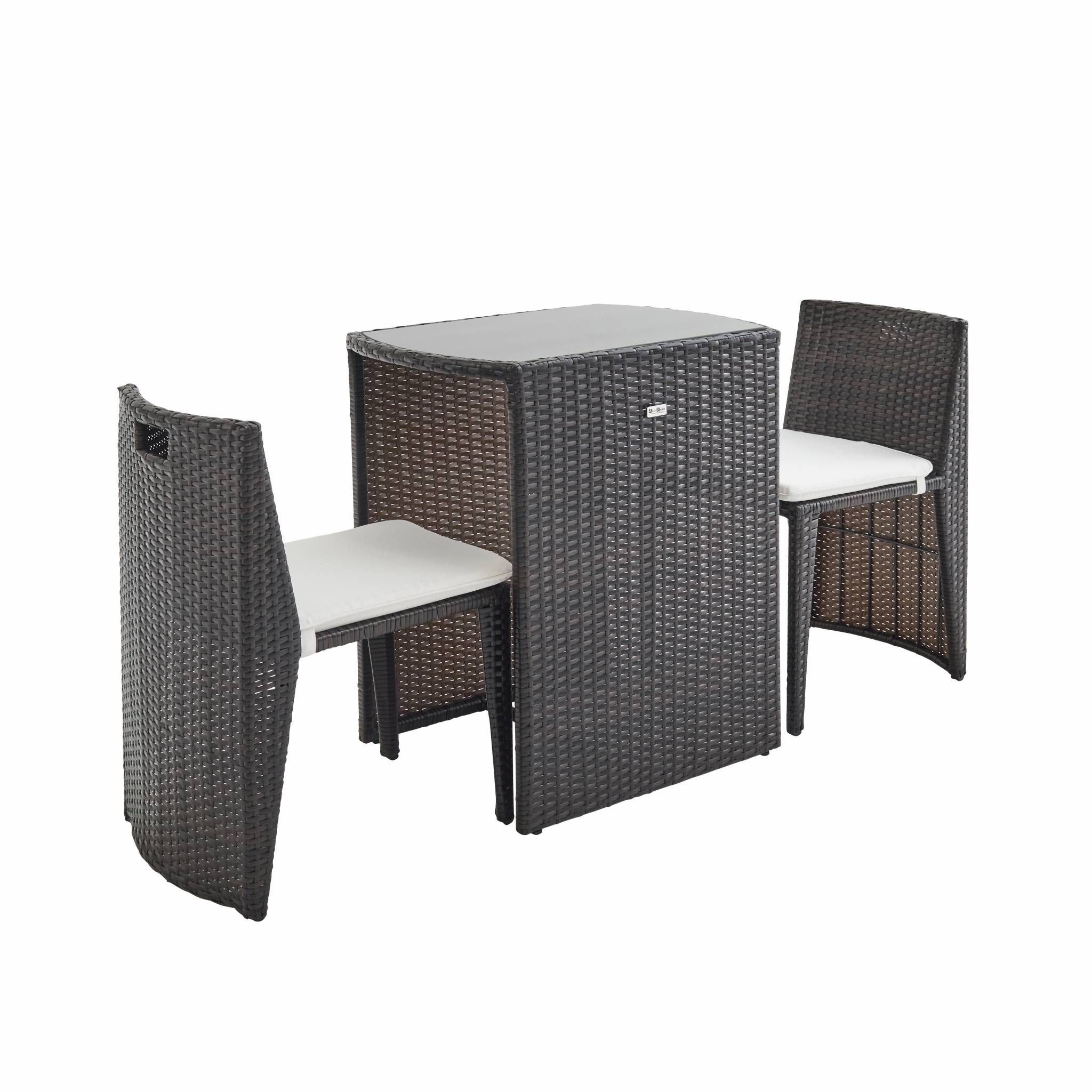 Salon de jardin en résine tressée Chocolat encastrable Doppio, pour balcon et terrasse