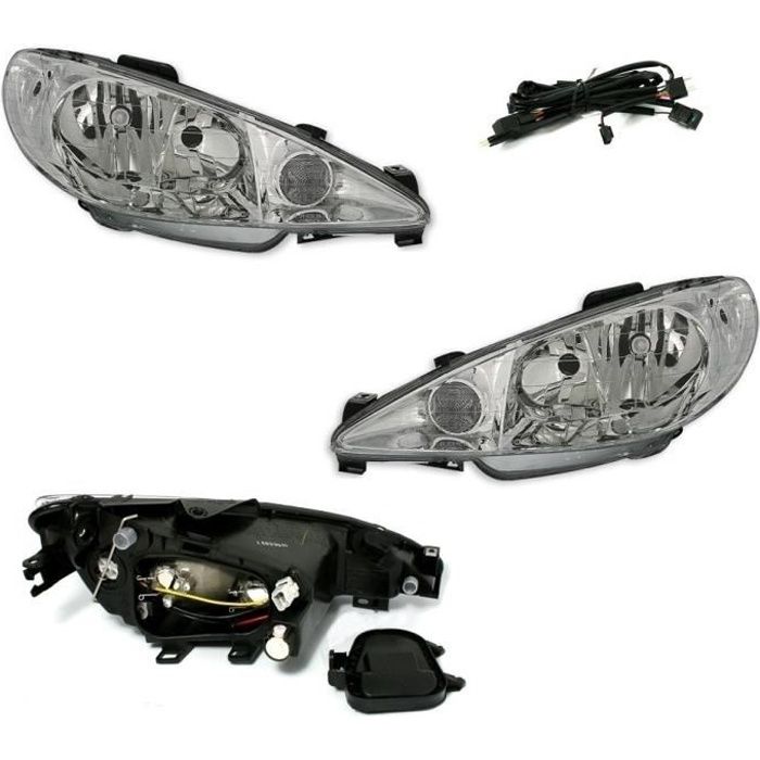 2 FEUX PHARE AVANT PEUGEOT 206 PHASE 1 ET 2 + FAISCEAU