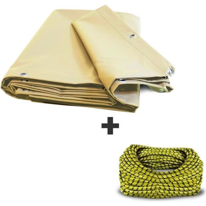 Pack Bâche Pergola 15m2 Prêt à l'emploi (1 bâche pergola ivoire ultra résistante + 1 sandow élastique)