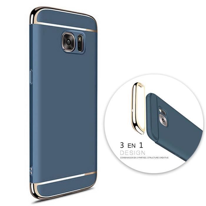 Coque Pour Samsung Galaxy S7 edge Luxe Rigide 3 en 1 Bords Chromés Bleu Marine