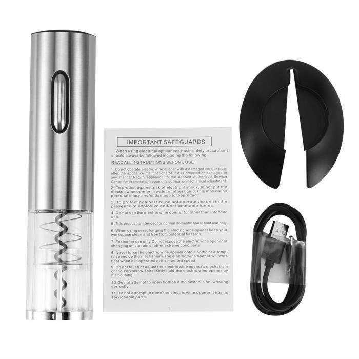 Acier inoxydableOuvre-bouteille électrique intelligent rechargeable par USB Ouvre-bouteille automatique EU Plug(Argent)