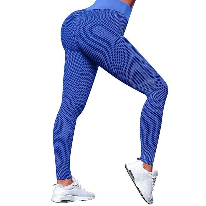 Pantalon de yoga Tight taille haute transparente Sport Gym Jambières Tummy contrôle Bleu S