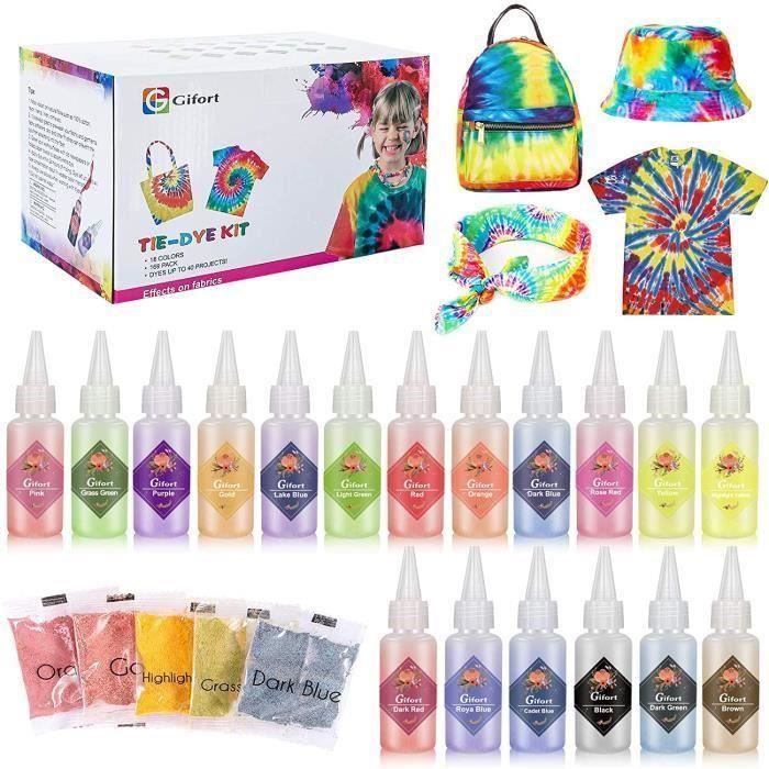 Tie Dye Kit 18 Couleurs Vives, Peinture Textile et Tissu Permanent Non Toxique DIY Graffiti Dye mit Poudres Tie Dye, LBQ31