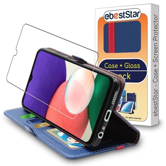 ebestStar ® pour Samsung Galaxy A22 5G - Etui Portefeuille PU Cuir + Film protection écran en VERRE Trempé, Bleu Foncé / Rouge