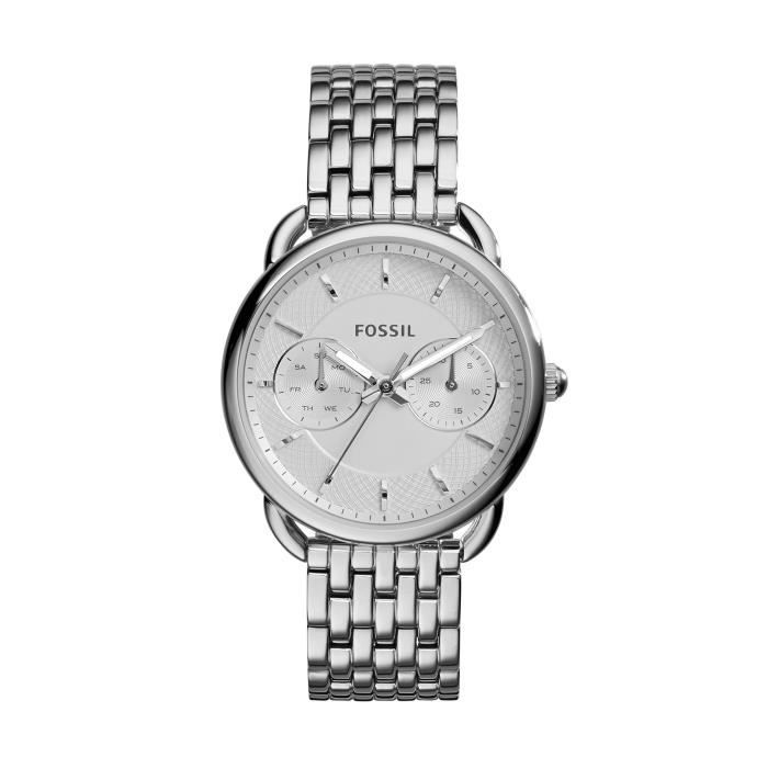 FOSSIL Montre Tailor femme – Montre-bracelet minimaliste avec cadran argenté - Multifonction : jour et mois - Boîte de rangement