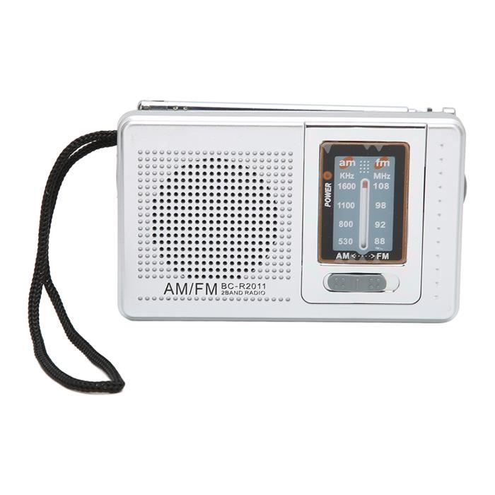 keenso petite radio Radio de poche portable AM/FM classique Design élégant gris argenté Radio à piles pour la maison randonnée