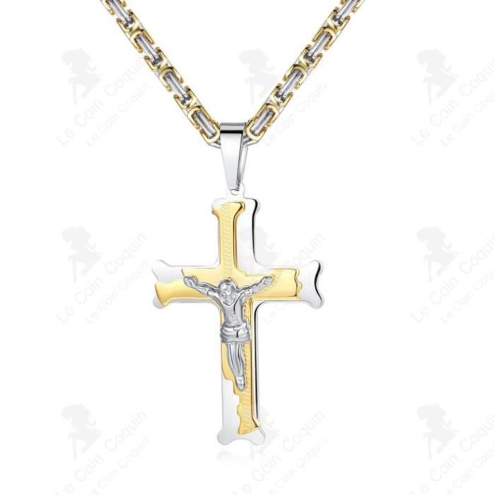 LCC® Collier pendentif croix de Jésus Collier pendentif croix de Jésus en acier inoxydable populaire en Europe et en Amérique