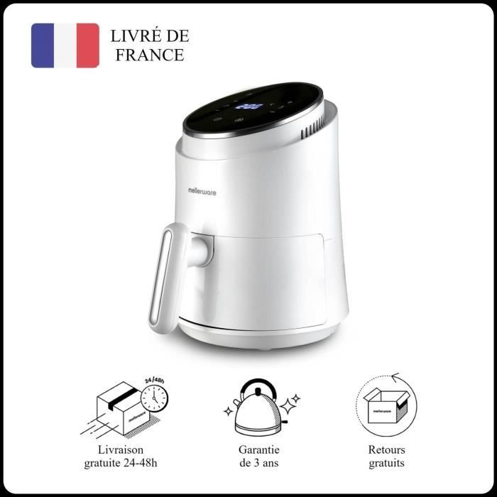 Mellerware - Friteuse sans Huile Multifonction Crunchy! 1230W | 7 programmes | Air Fryer Anti-adhesive | Design Compact 1,5L | Blanc