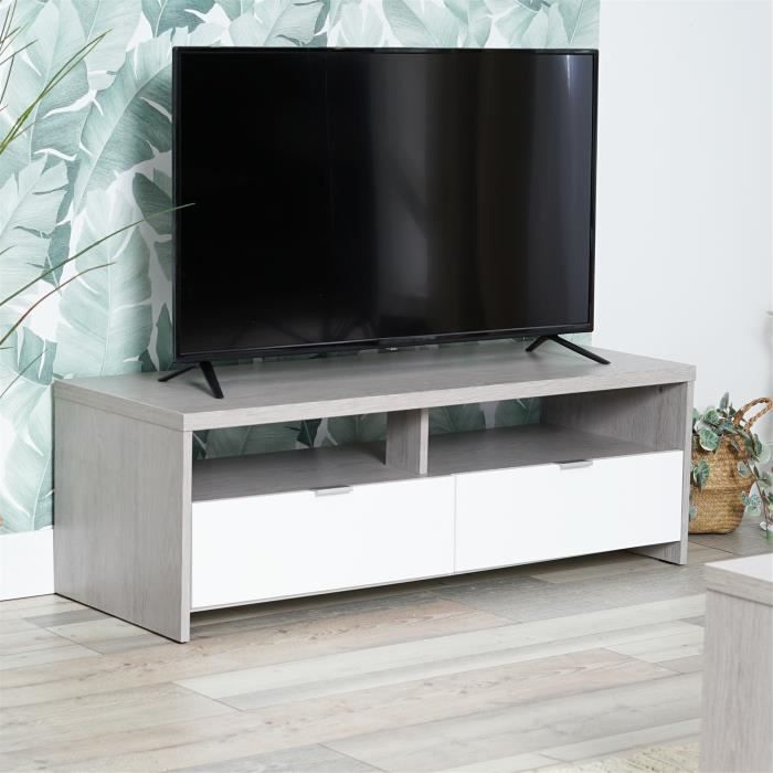 MEUBLES COSY Meuble TV scandinave contemporain Chene cendré - L 110 x P 41 x H 38 cm