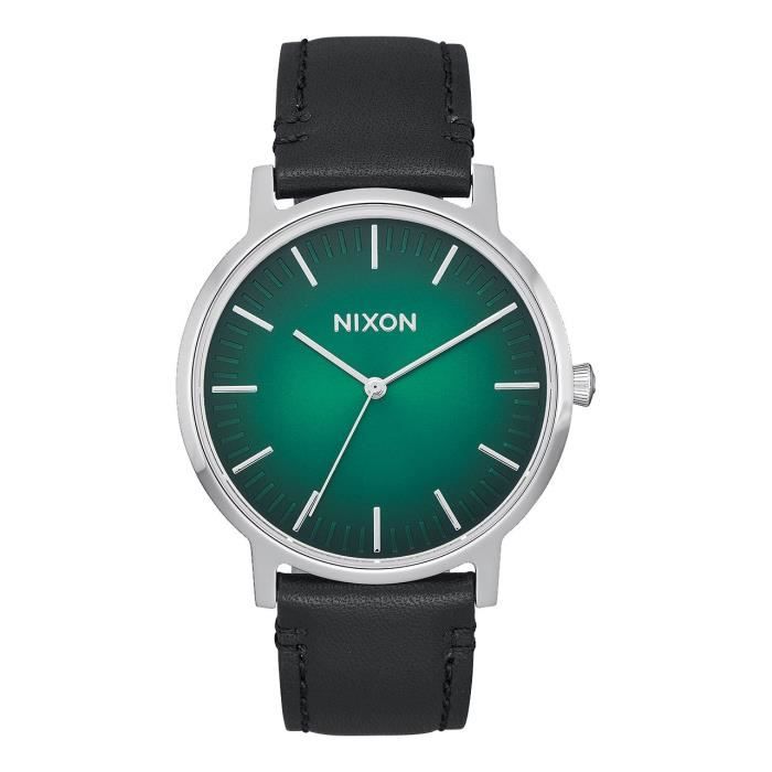 Nixon PORTER LEATHER, Montre-bracelet, Mâle, Acier inoxydable, Argent, Cuir, Noir