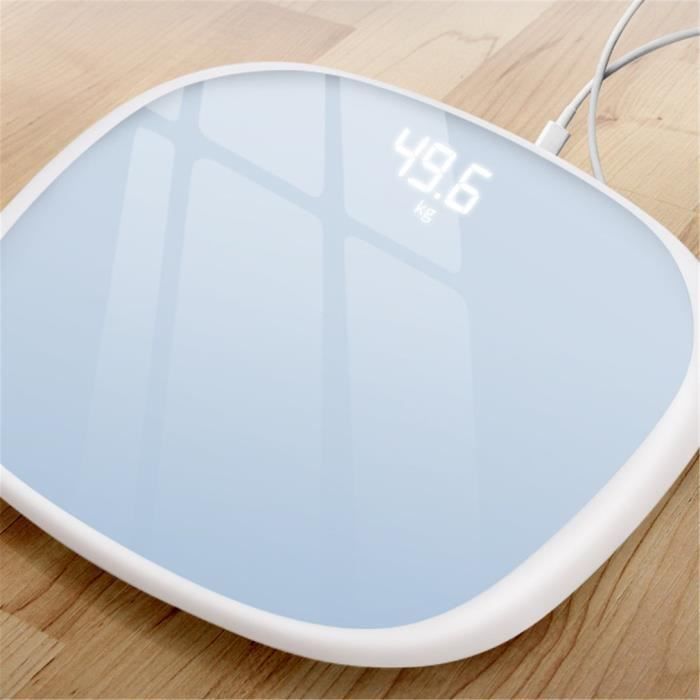 Pèse Personne Impédancemètre, Composition Corporelle Intelligente Mesure Poids Masse Graisseuse IMC, USB chargment - blanc