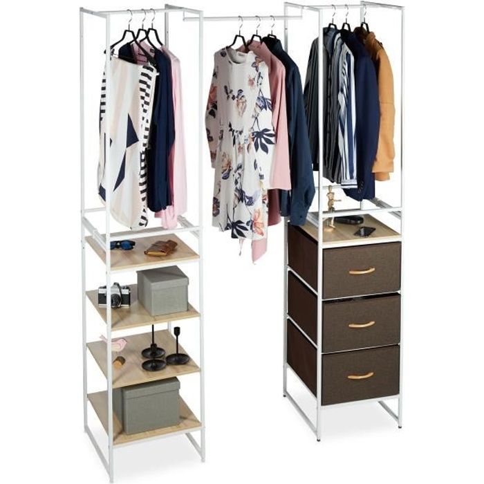 Relaxdays Système d’étagère porte-vêtements avec barre, extensible, garde-robe H x L x P: 100 x 43 x 46,5 cm, blanc