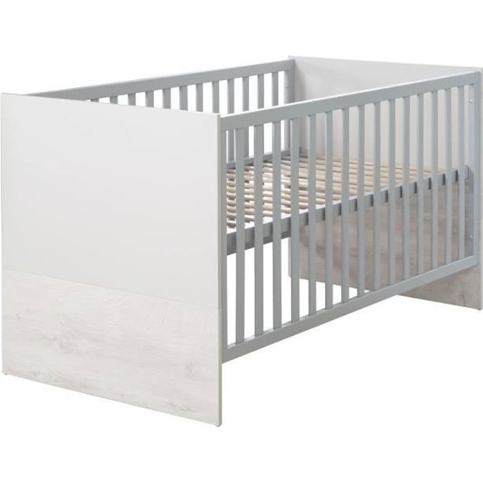 ROBA Lit bébé évolutif -Maren 2-, 70x140 cm, blanc-gris, réglable en hauteur, 3 barres amovibles