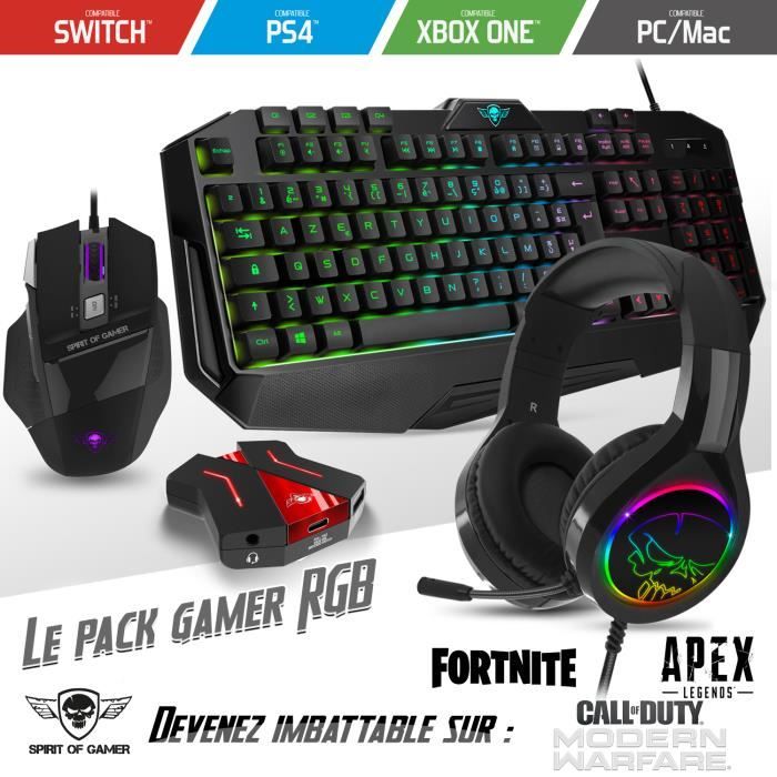 Pack PRO-8 Clavier souris casque RGB gamer compatible console PS4 / Switch / Xbox one / PC