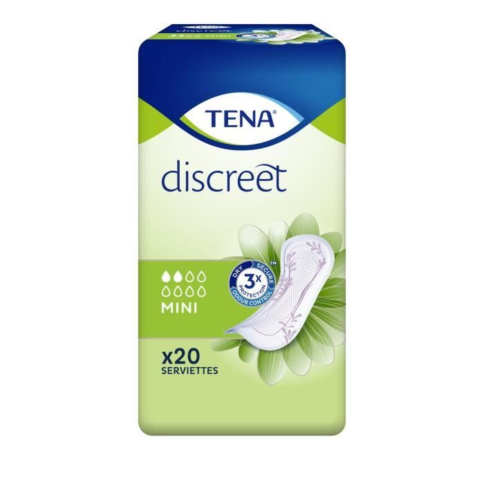 LOT DE 9 - TENA Discreet mini Serviettes hygiéniques - paquet de 20 Serviettes
