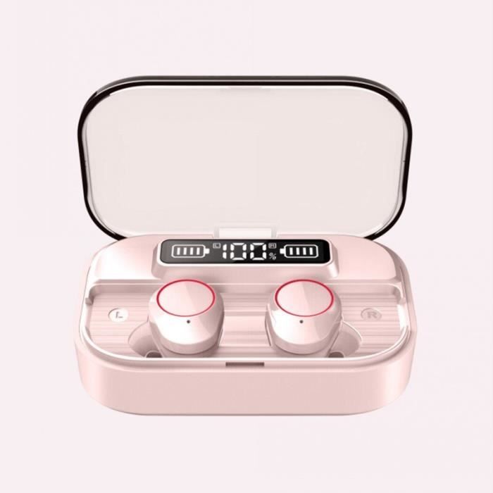 Pink -écouteurs sans fil Bluetooth TWS,casque d'écoute,oreillettes de Sport,HiFi,basses,Microphone,casque de jeu avec étui de