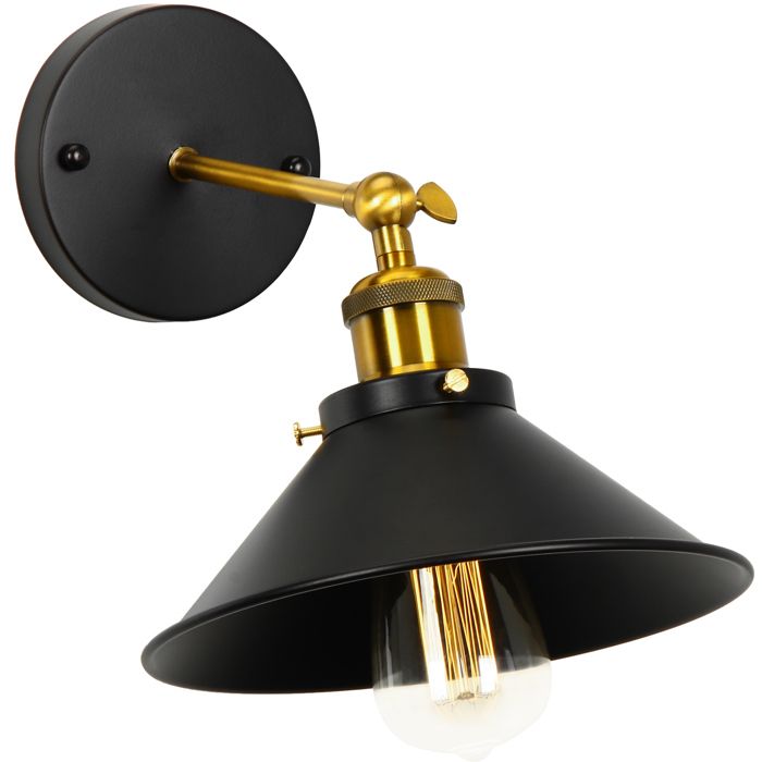 WOTTES 1pcs Applique Murale Industrielle Lampe de Plafond de Style Métal Rétro avec Rotation à 180 Degrés - Ø22cm Noir