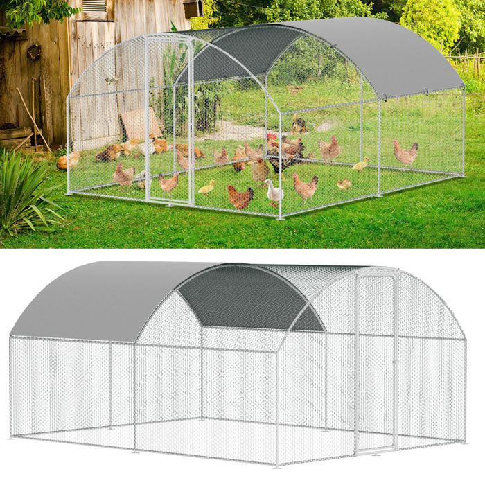 Comparer les prix de Eulenke Enclos poulailler dôme grand perchoir Porte avec serrure 3x4x2 m Structure en acier stable avec couverture POULAILLER