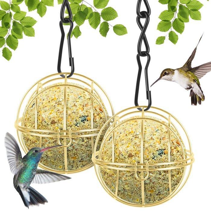Meilleurs prix pour Mangeoire à oiseaux en boule de graisse, 2 supports en métal pour boules de graisse, sphérique avec 2 crochets en forme de S,(A)