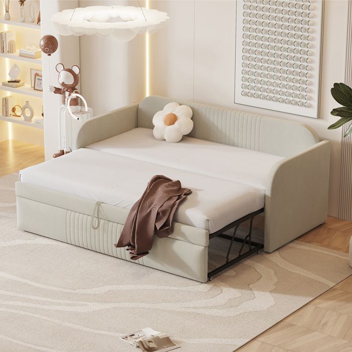 Lit 90/180x190 cm Canapé-lit extensible Lit rembourré Lit Gigogne Lit banquette - SWEIKO - Beige Lit 90/180x190 cm Canapé-lit extensible Lit rembourré Lit Gigogne Lit banquette - SWEIKO - Beige