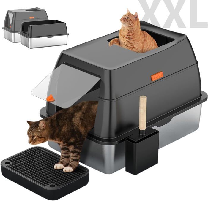 Meilleurs prix pour Bac À Litière Pour Chat En Acier Inoxydable, Xxl Extra Large Bac À Litière Fermé En Acier Inoxydable (61 X 41 X41Cm), Facile À Net