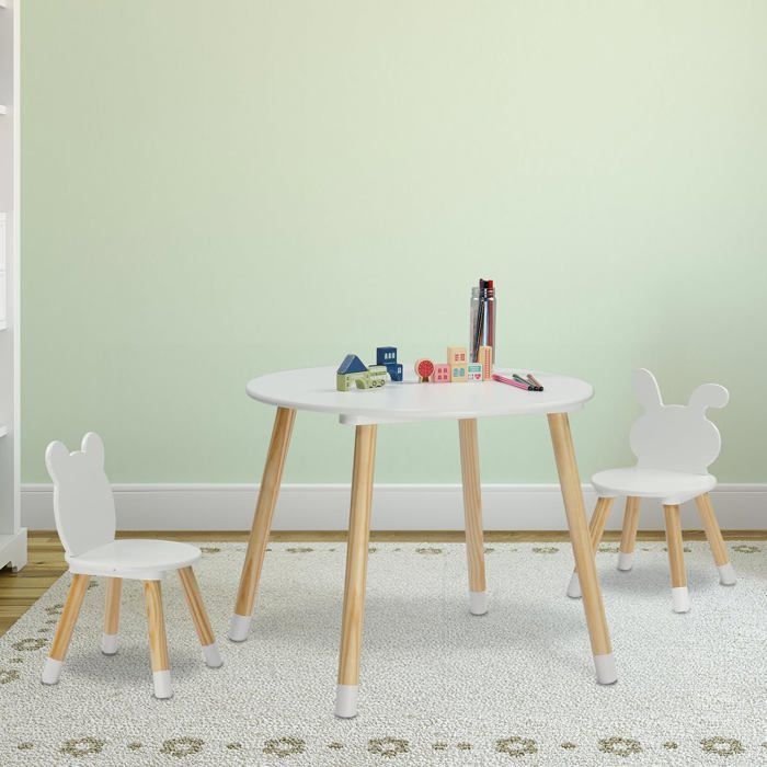 Ensemble table et chaises enfant avec 2 Chaises - 60 x 60 x 49 - Blanc
