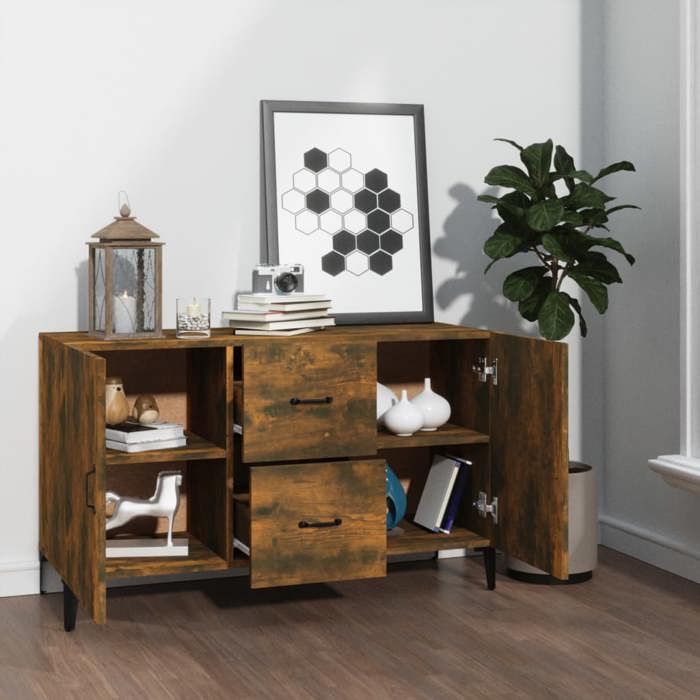 Bon plan Buffet bahut vaisselier - JILI HOT - Buffet chêne fumé 100x36x60cm - Bois dingénierie - commode Salon/Cuisine