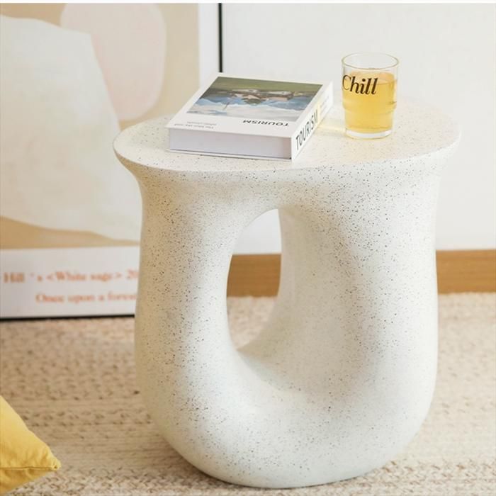 Table d’Appoint Canapé Salon Blanc - Petite Table Bout de Fauteuil en Béton U-Forme Meuble dAppoint Art Scandinave 42.5x33x45cm
